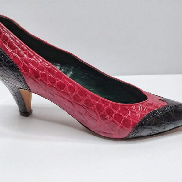 80s Gucci Croc Spectator Classic Heeled Pump Red Black Size 39.5 - Picture 4 of 10